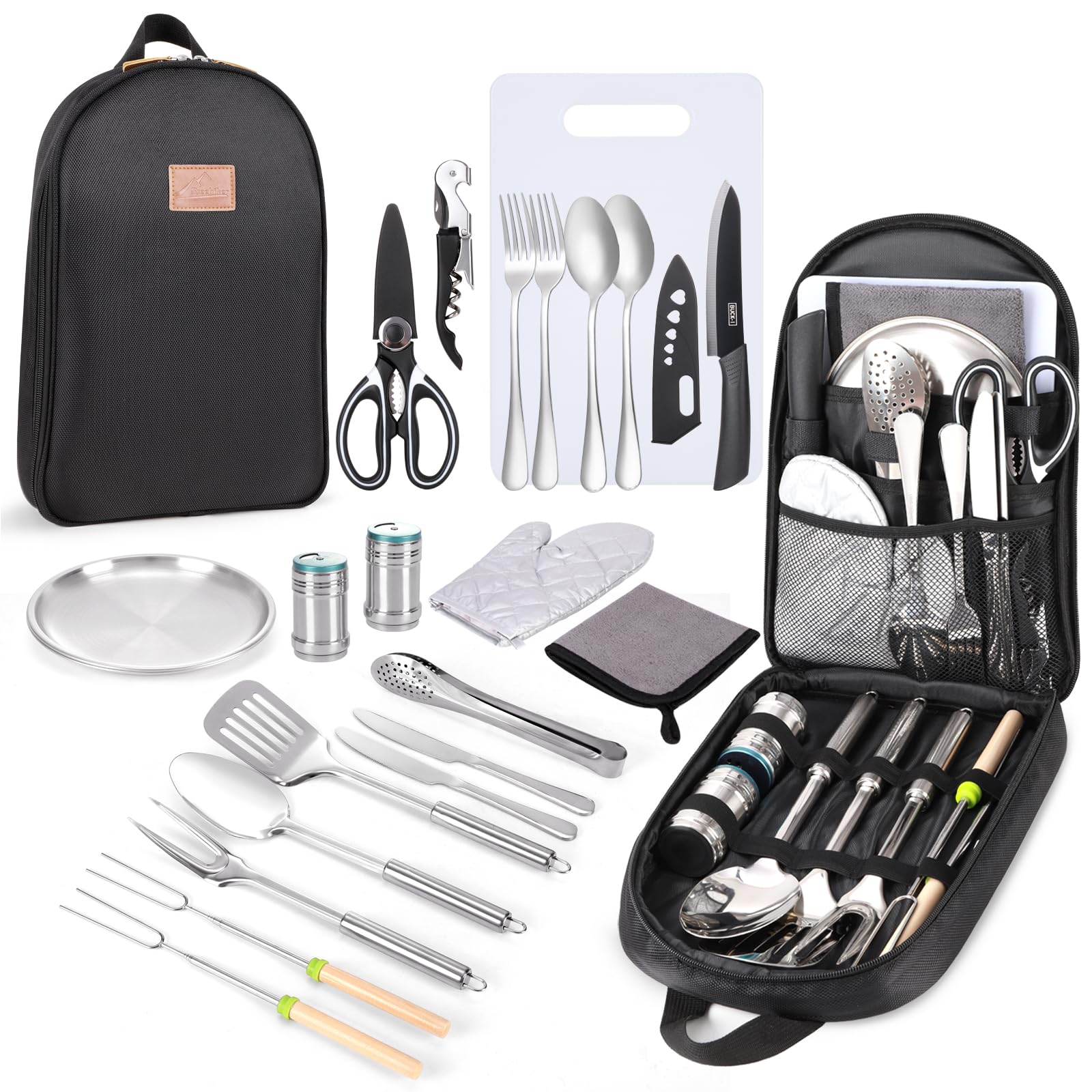Camping Cooking Utensils Set- Camping Essentials Camping Accessories Gear Must Haves Camper Tent Camping Kitchen Equipment RV Cookware Supplies Gadgets Outdoor Stove Portable Picnic Gifts BBQ Stuff Gadgets and Gizmos