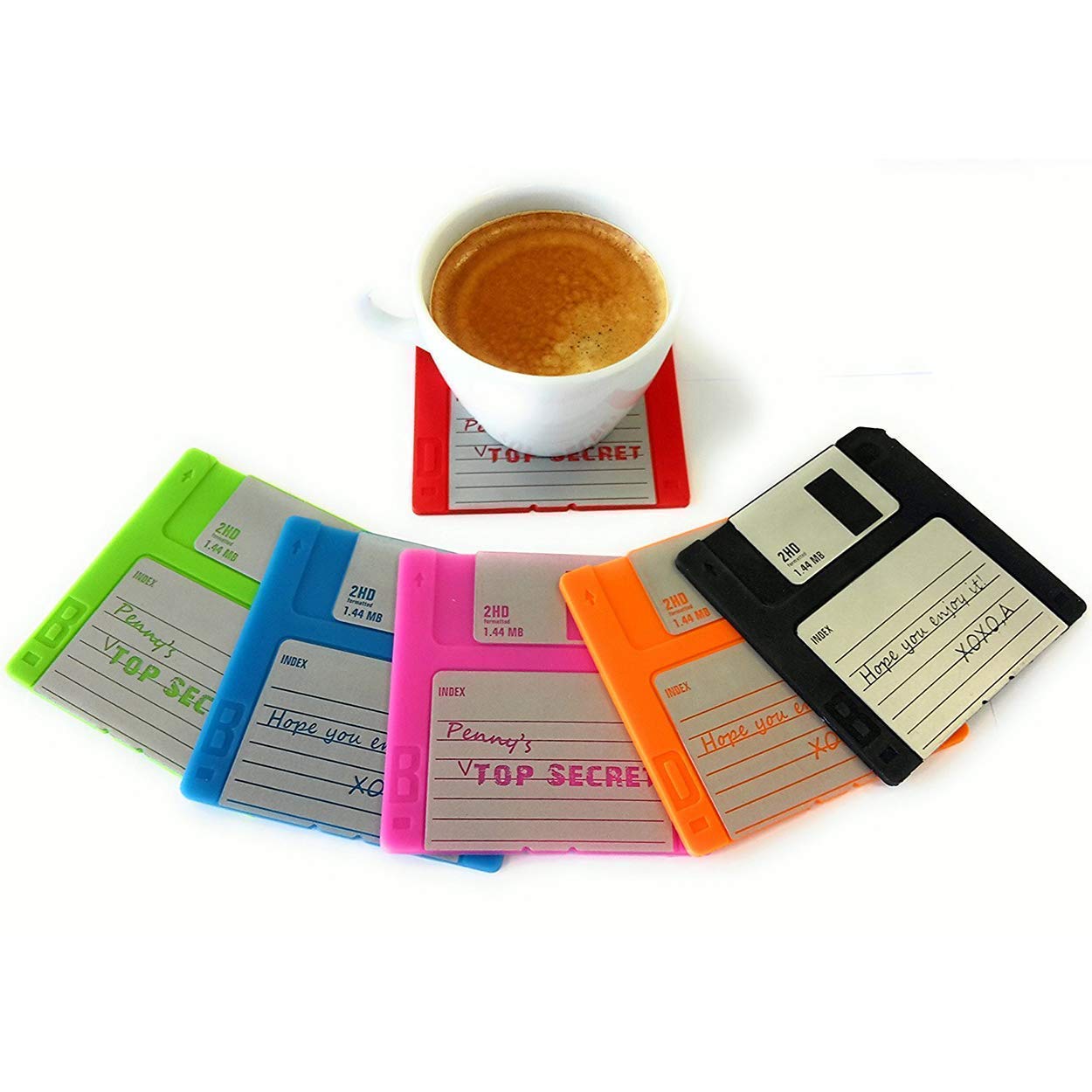 Floppy Disk Coaster Video Game Memorabilia Nerd Office Set of 6 Floppy Disk Decor Computer Geek Gifts Gifts for Geeks and Nerds Cool Office Gadgets Nerdy Gifts for Men Programmer Mug Party Coasters Gadgets and Gizmos