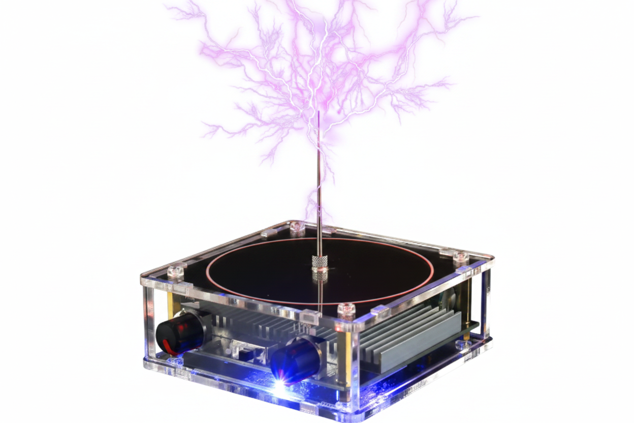 TeslaTune Bluetooth music arc tool with glowing electric arc synced to sound