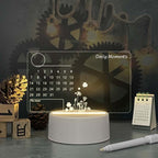 Decorative night light with calendar and floral design on a dark background